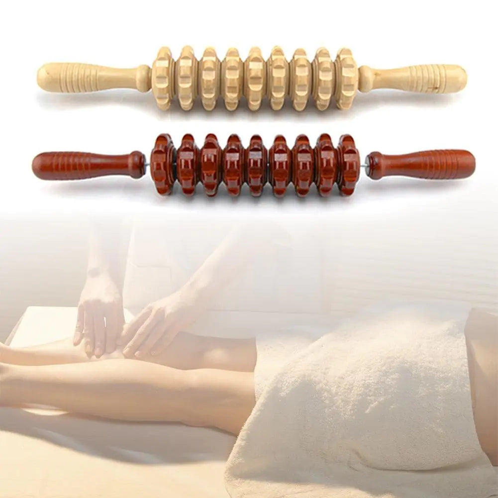 Wooden Nine-Wheel Massager with Leg Rollers