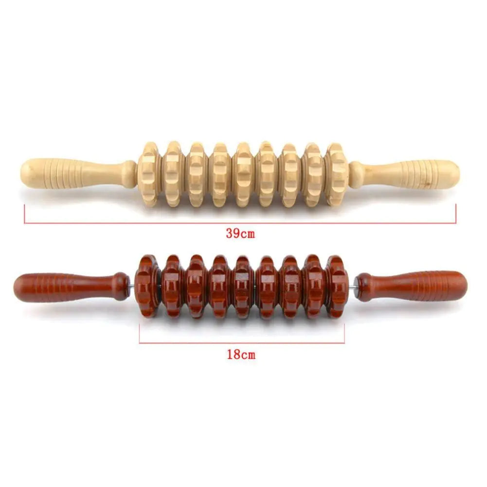 Wooden Nine-Wheel Massager with Leg Rollers