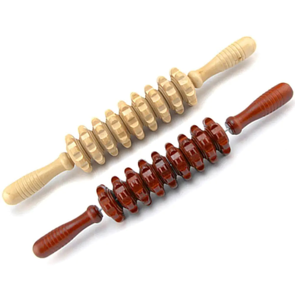 Wooden Nine-Wheel Massager with Leg Rollers